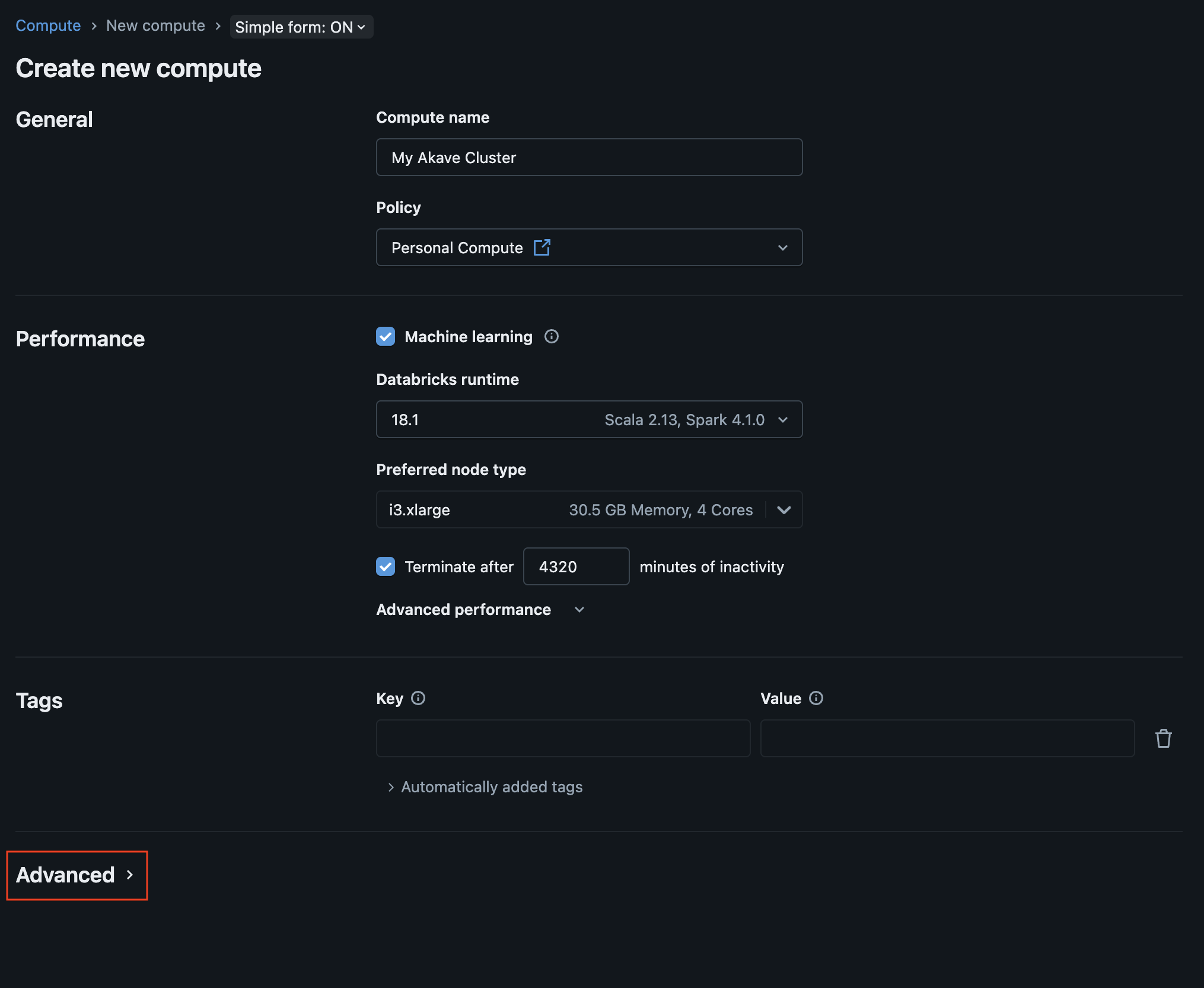 Databricks Advanced Options