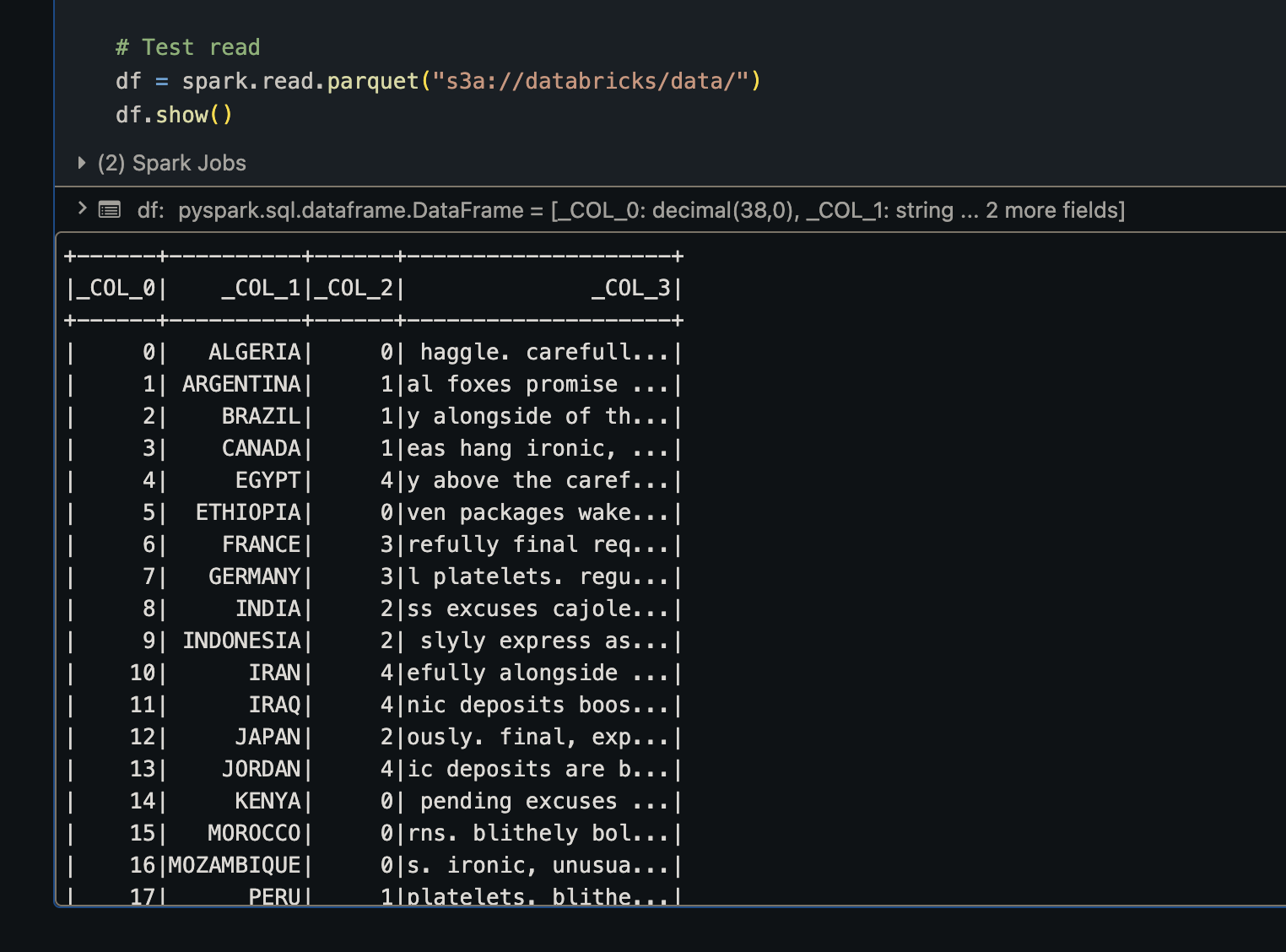Databricks Read Output