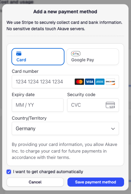 Add payment method modal