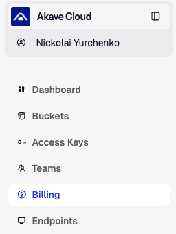 Billing menu item in sidebar