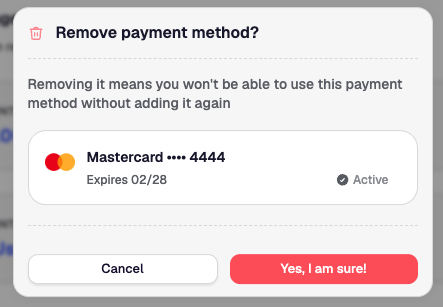 Remove payment method modal