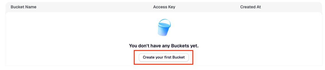 Create bucket button - main interface