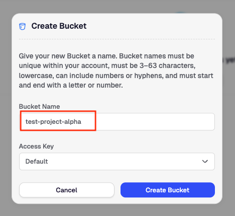 Create bucket modal