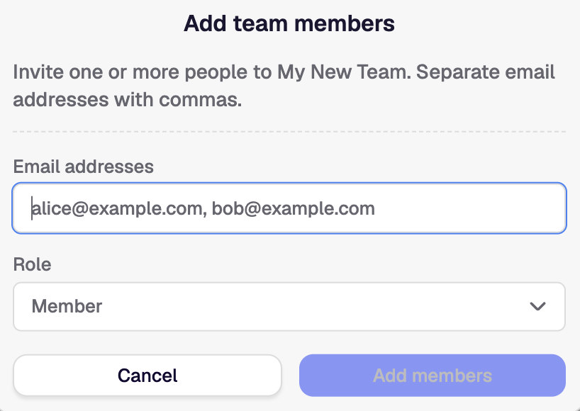 Add team members modal