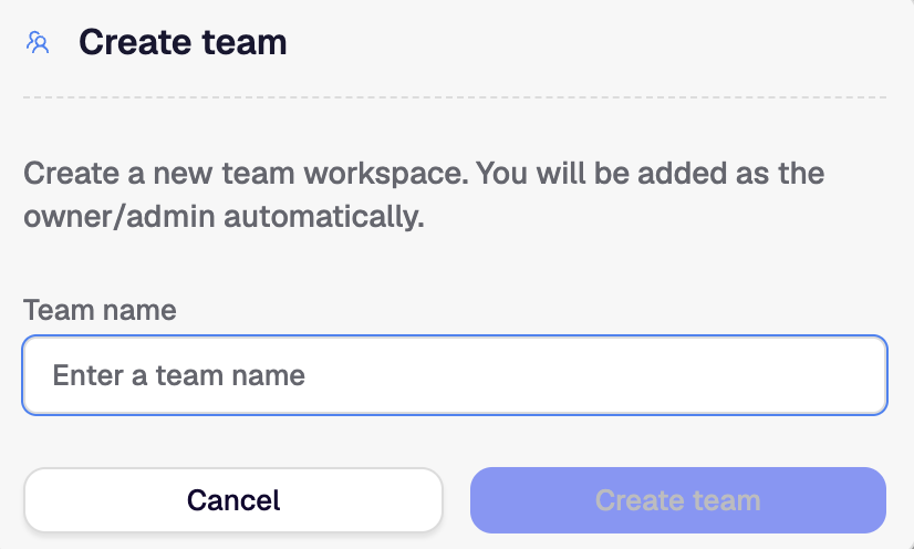 Create team modal