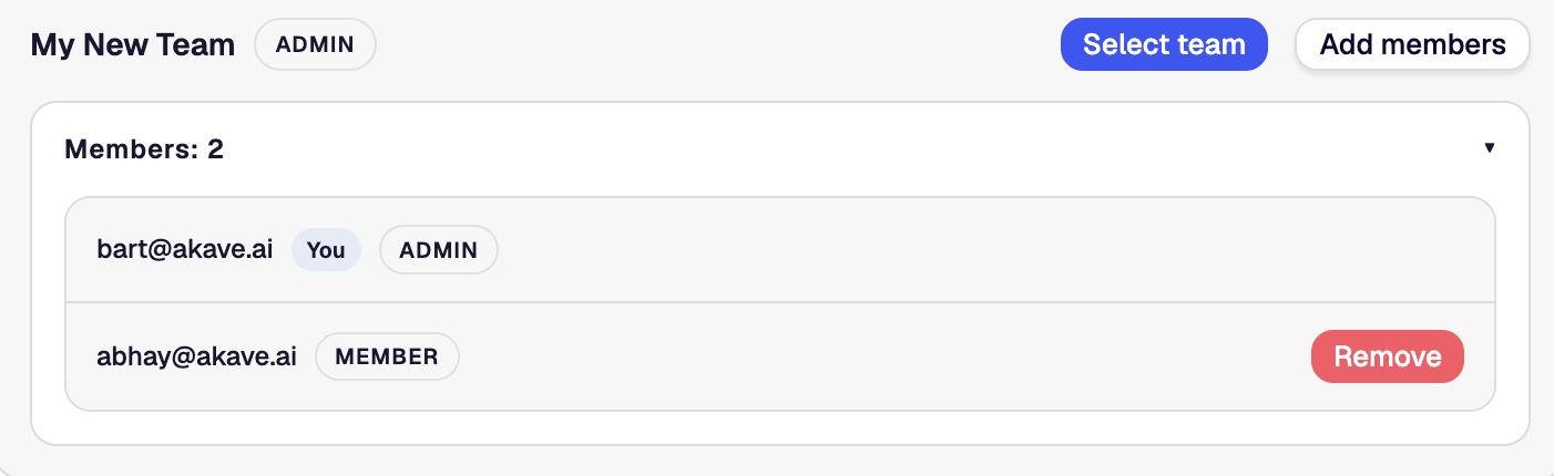 Members list with Remove buttons