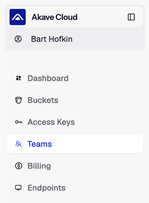 Teams page in the sidebar